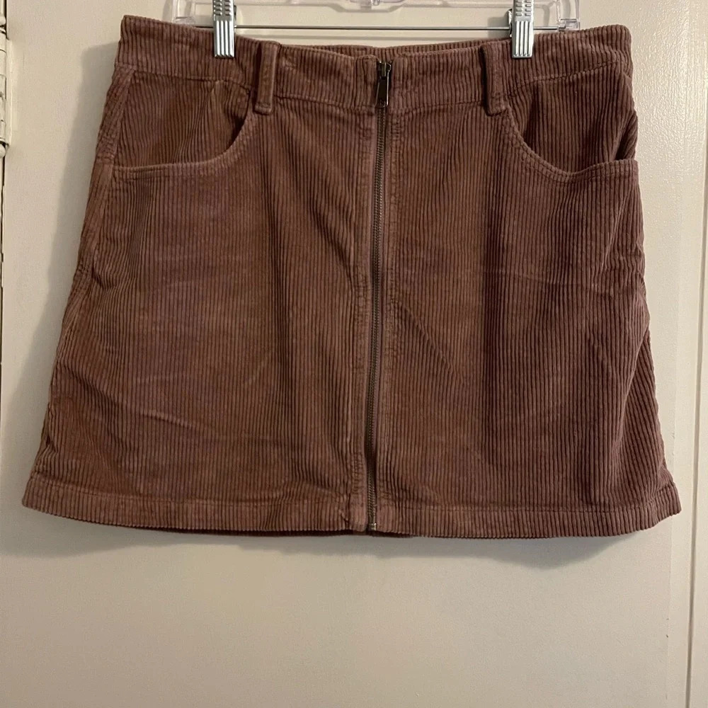 American Eagle Pink Super Stretch Super Hi Rise A line Corduroy Mini Skirt Sz 14